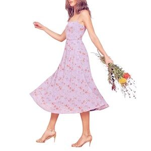 NWOT Reformation Floral Romantic Lilac Straps Pockets Mid  Dress Size 8
